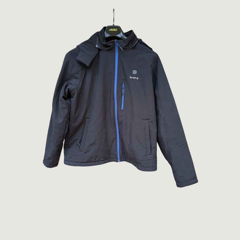 Ororo‎ Mens Heated Softshell Jacket Black Blue Zip Hooded Winter Coat XL USA